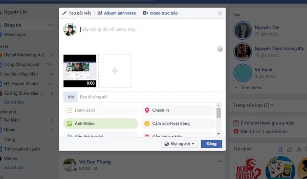 Chia sẻ video lên mạng xã hội facebook bằng máy tính
