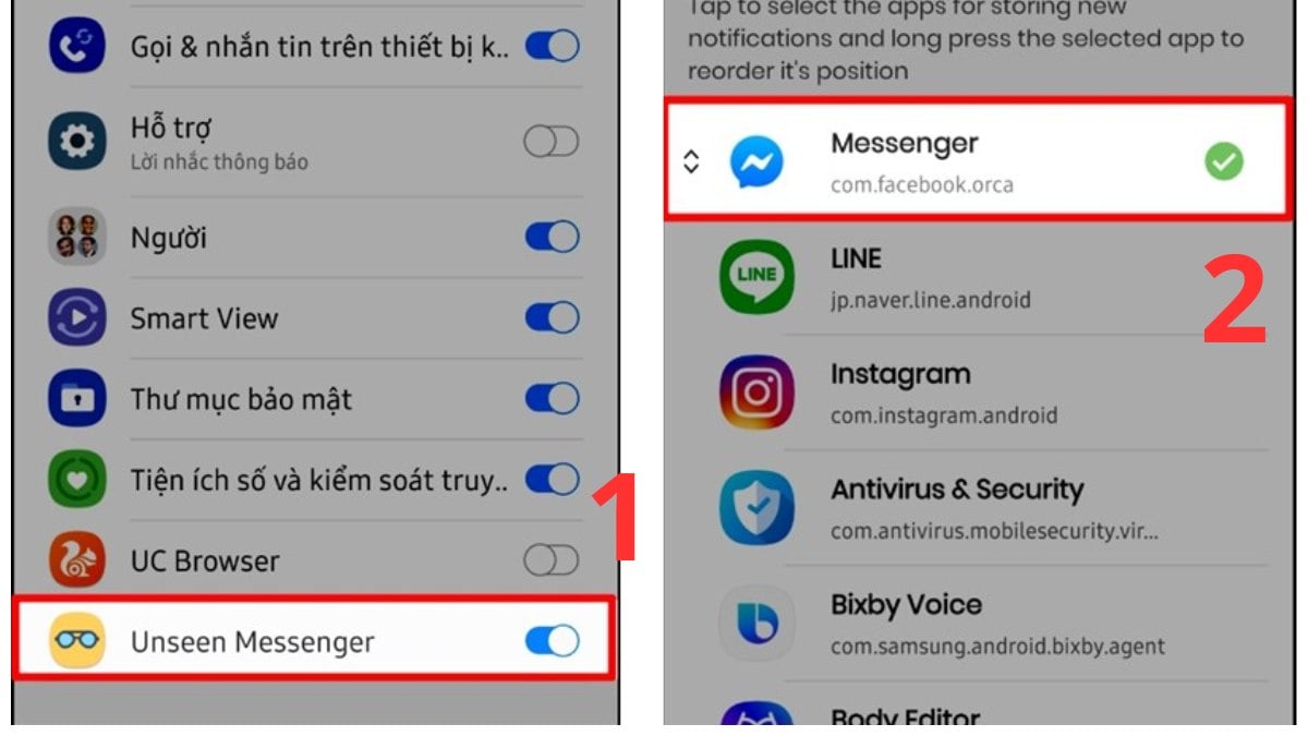 chọn "Messenger" - ứng dụng mà bạn muốn xem tin nhắn đã thu hồi