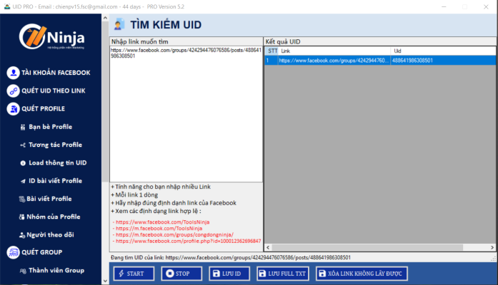 quét uid nhóm facebook