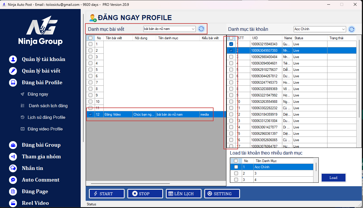 Đăng lên fage profile