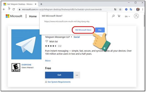 Click vào Mở Microsoft Store