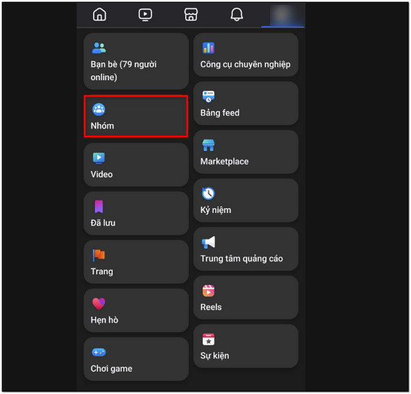 Tìm đến mục Nhóm